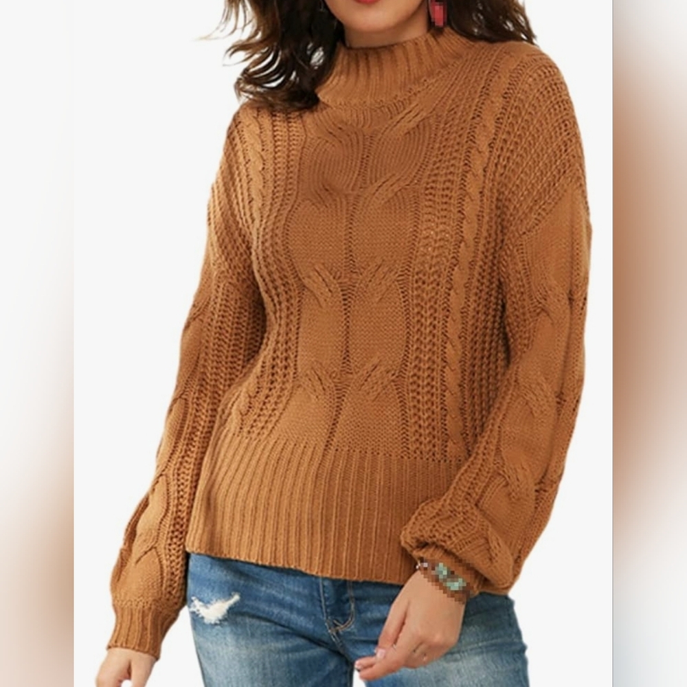 Knitted Brown Turtleneck Sweaters Shirts Long Sleeve Top Slim Fit Winter Autumn